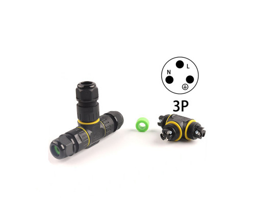 Кабельный соединитель DIY YOU IP68-20T(5-9mm) (винтовой, Т-образный разветвитель, влаго/пылезащитный (гермостык IP68) для кабеля Ф5-9 мм, (L/N/PE): вход-выход-отвод) Кабельный соединитель DIY YOU IP68-20T(5-9mm) (винтовой, Т-образный разветвитель, влаго/пылезащитный (гермостык IP68) для кабеля Ф5-9 мм, (L/N/PE): вход-выход-отвод)